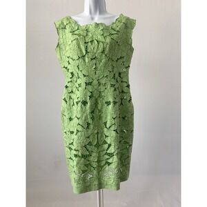 Teri Jon Sz: 10 Lime Green Linen Richelieu Cutwork Silk Slip Dress (b56) Spring